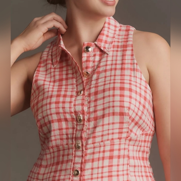Maeve Anthropologie Women's Linen Collared Sleeveless Button-Front Mini Dress 3X - Picture 4 of 13